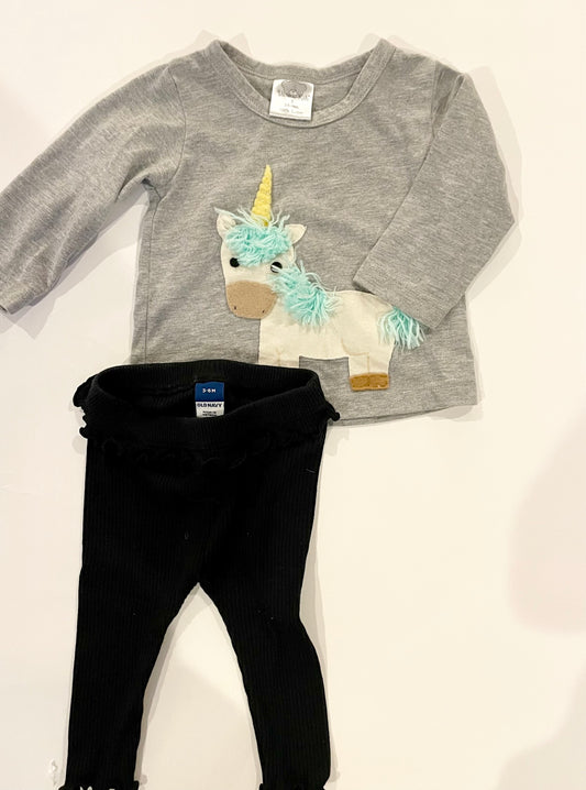 Unicorn shirt and ribbed pants size 6 months
