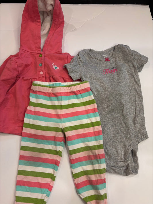 #86A 12mo carters girls outfit- jacket, pant, and onesie