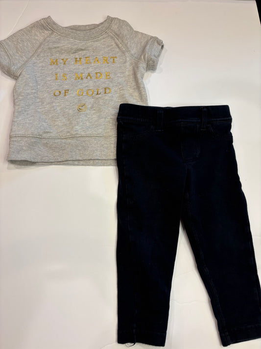 #86A girls 12 mo carters outfit, "my heart is made of gold"