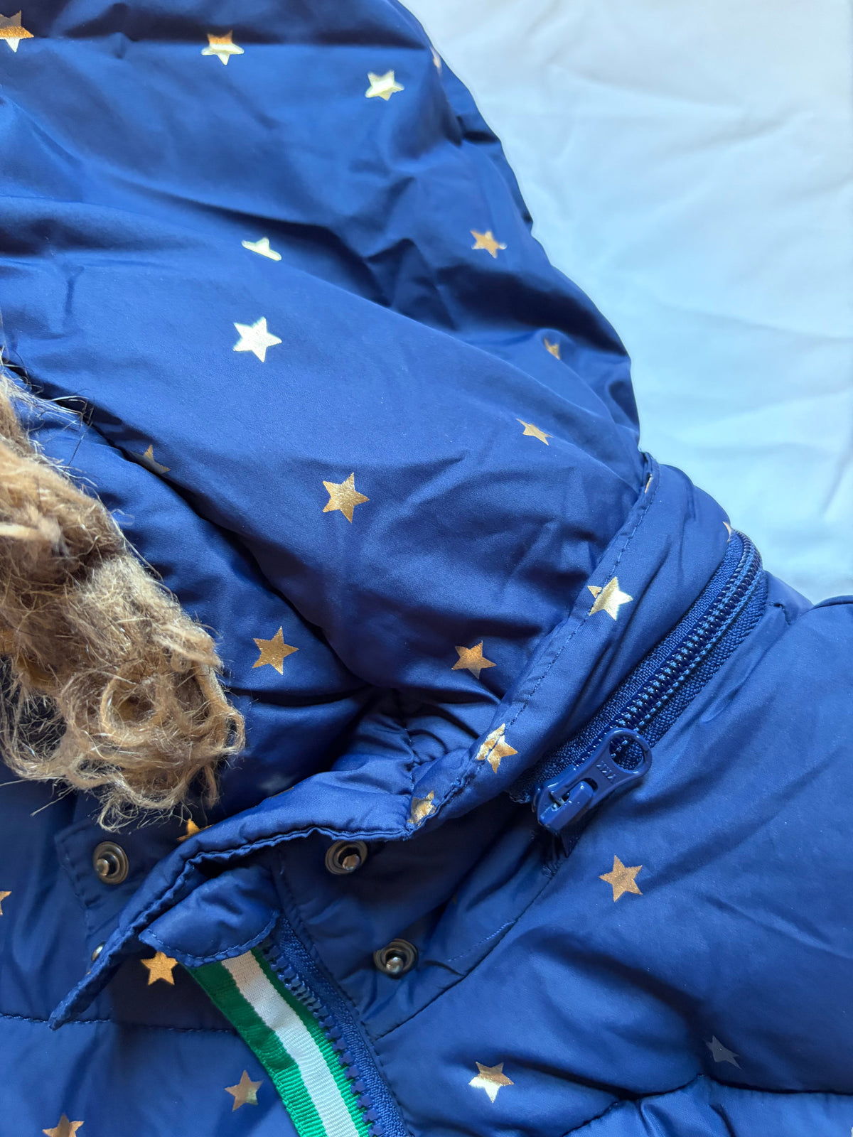 #78 Mini Boden Parka Coat Blue with Stars Girls 7-8