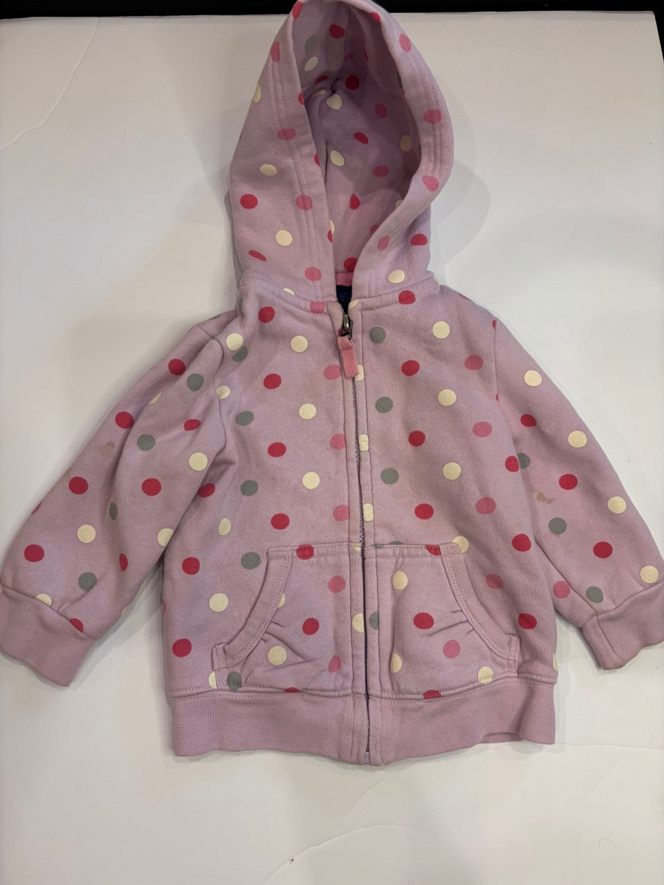 #86A girls 12mo purple sweatshirt zip up, falls creek