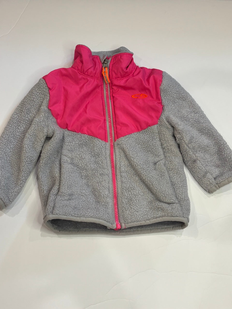 #86A girls 12mo jacket, grey and pink, champion