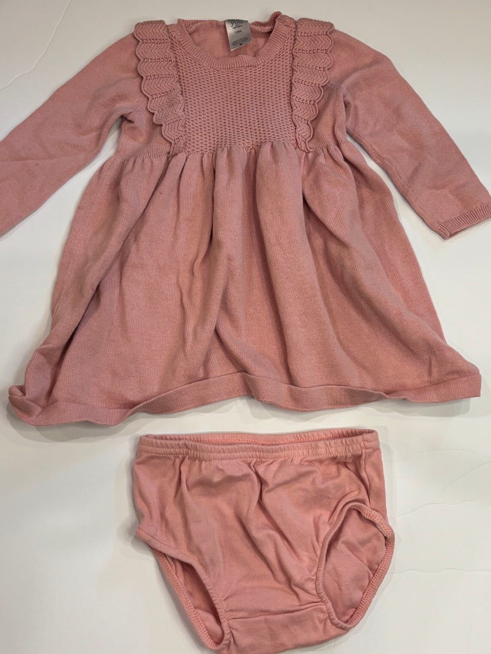 #86A girls 12mo pink dress and matching diaper cover, carters