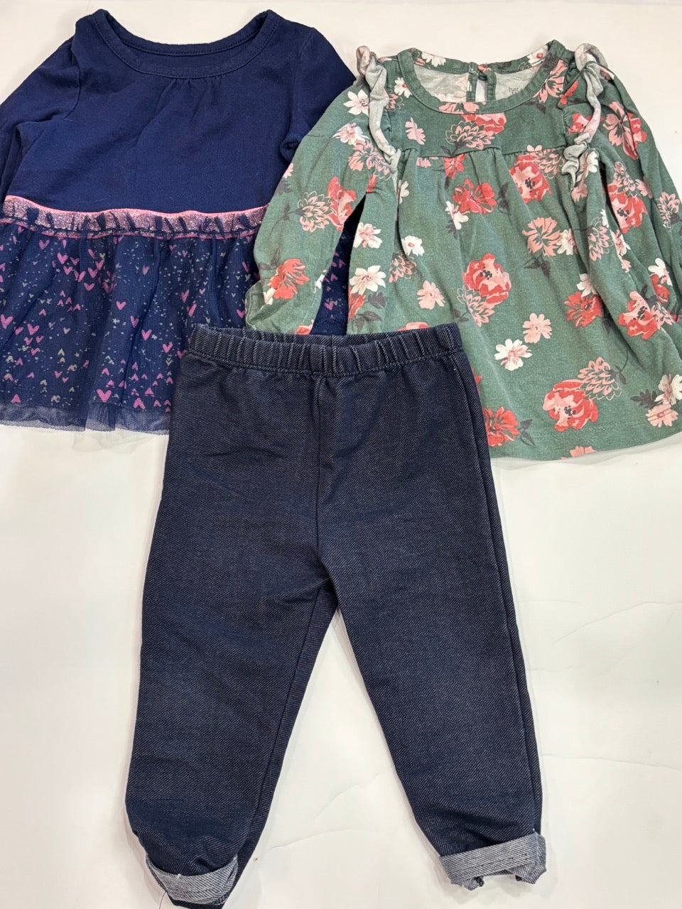 #86A girls 12 mo bundle- 2 tops and jeans, circo and carters