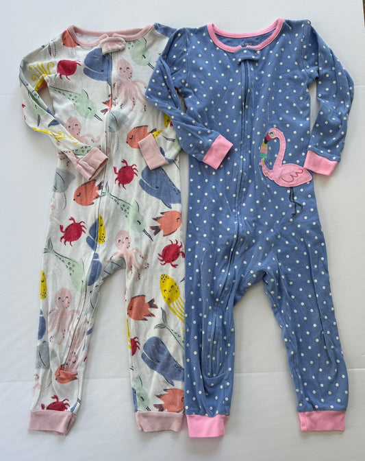 #101 Carter's Flamingo Fish Footless Pajamas Bundle Girls Size 3T