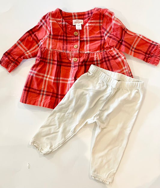 Cat and jack plaid dress and gap white pants size 6 months