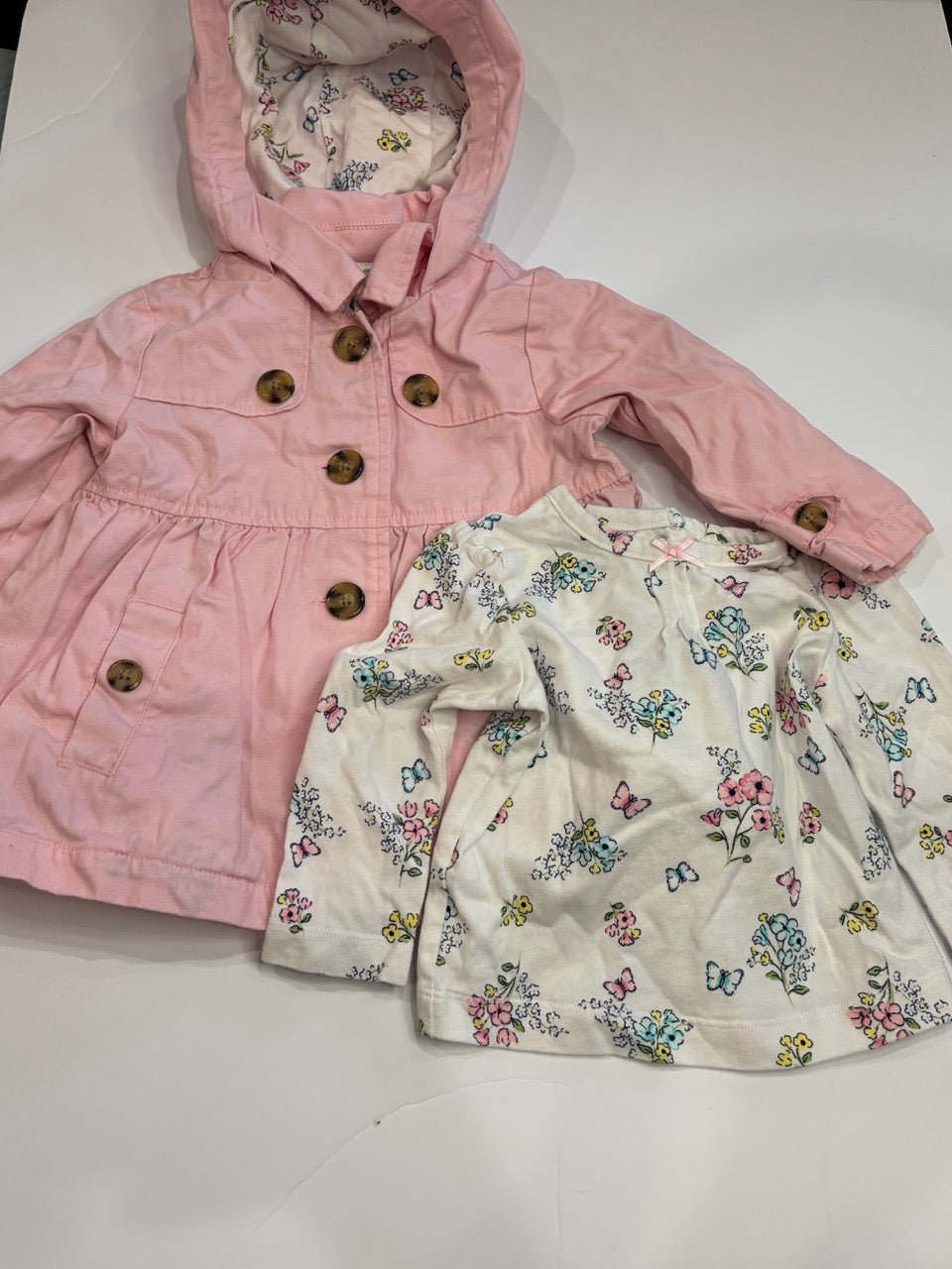 #86A girls 12mo pink jacket and matching shirt, little me