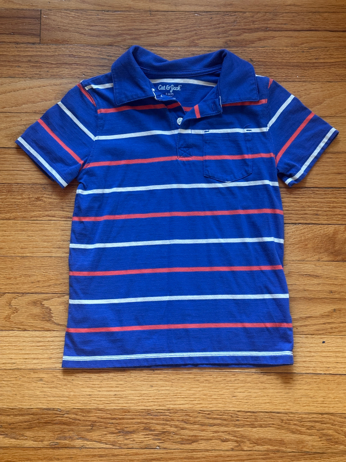 #163 Cat & Jack Blue Striped Polo - size S (6/7) - EUC