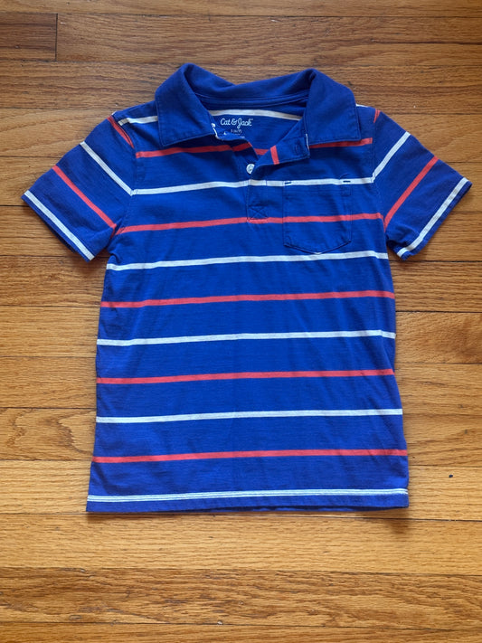 #163 Cat & Jack Blue Striped Polo - size S (6/7) - EUC