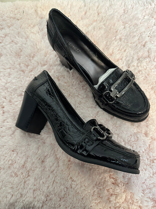 New Nine West Black Patent Leather Loafers Shoes Sz 6.5