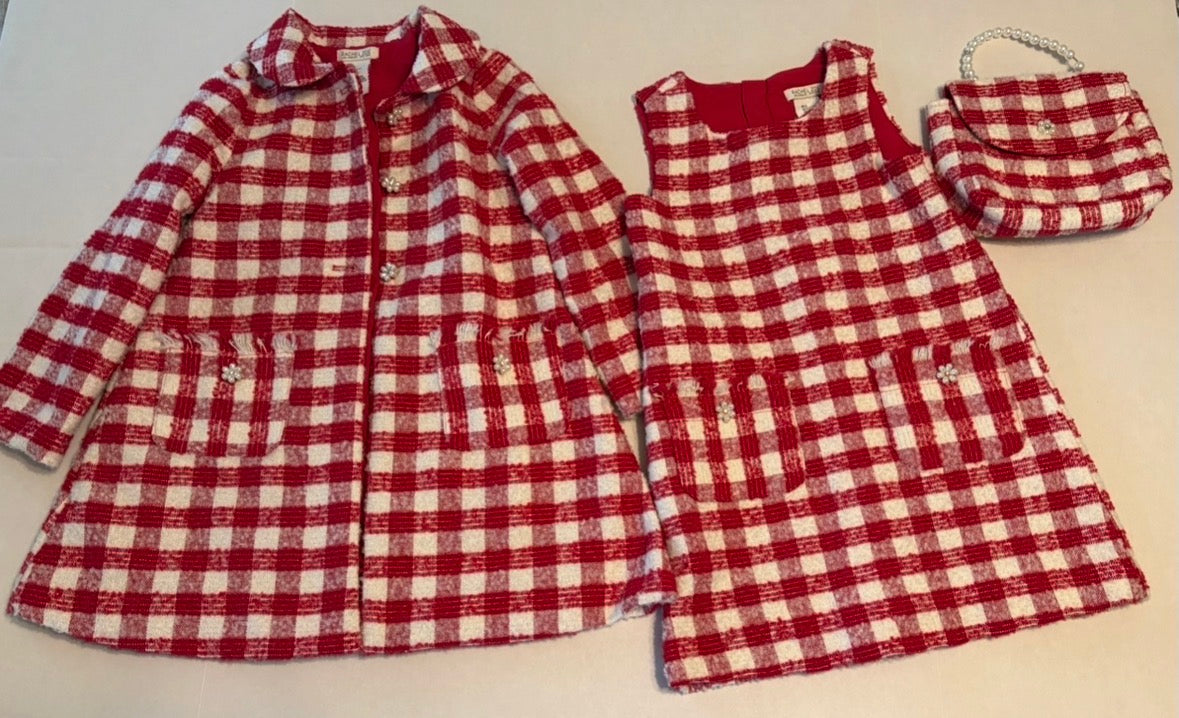 #25 Girls size 5 Rachel Zoe beautiful lined dress, coat and matching purse - worn for about 1 hour, in excellent consition