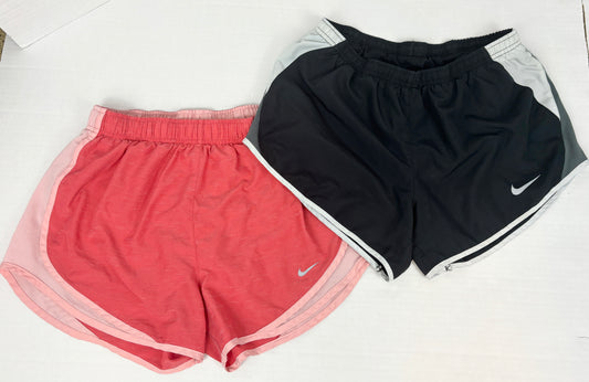 Women M Nike Tempo Run Shorts Pair Black and Coral