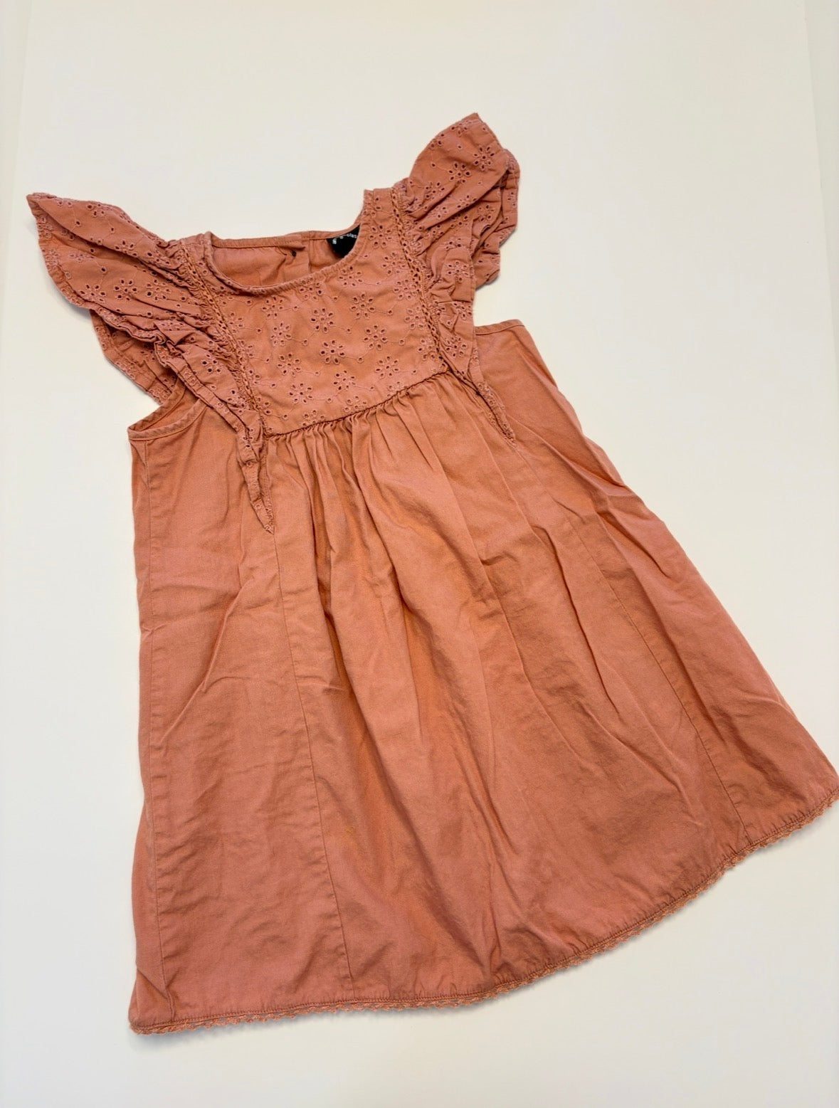 #121 girls 4T Art Class rust orange dress with flutter sleeves, EUC
