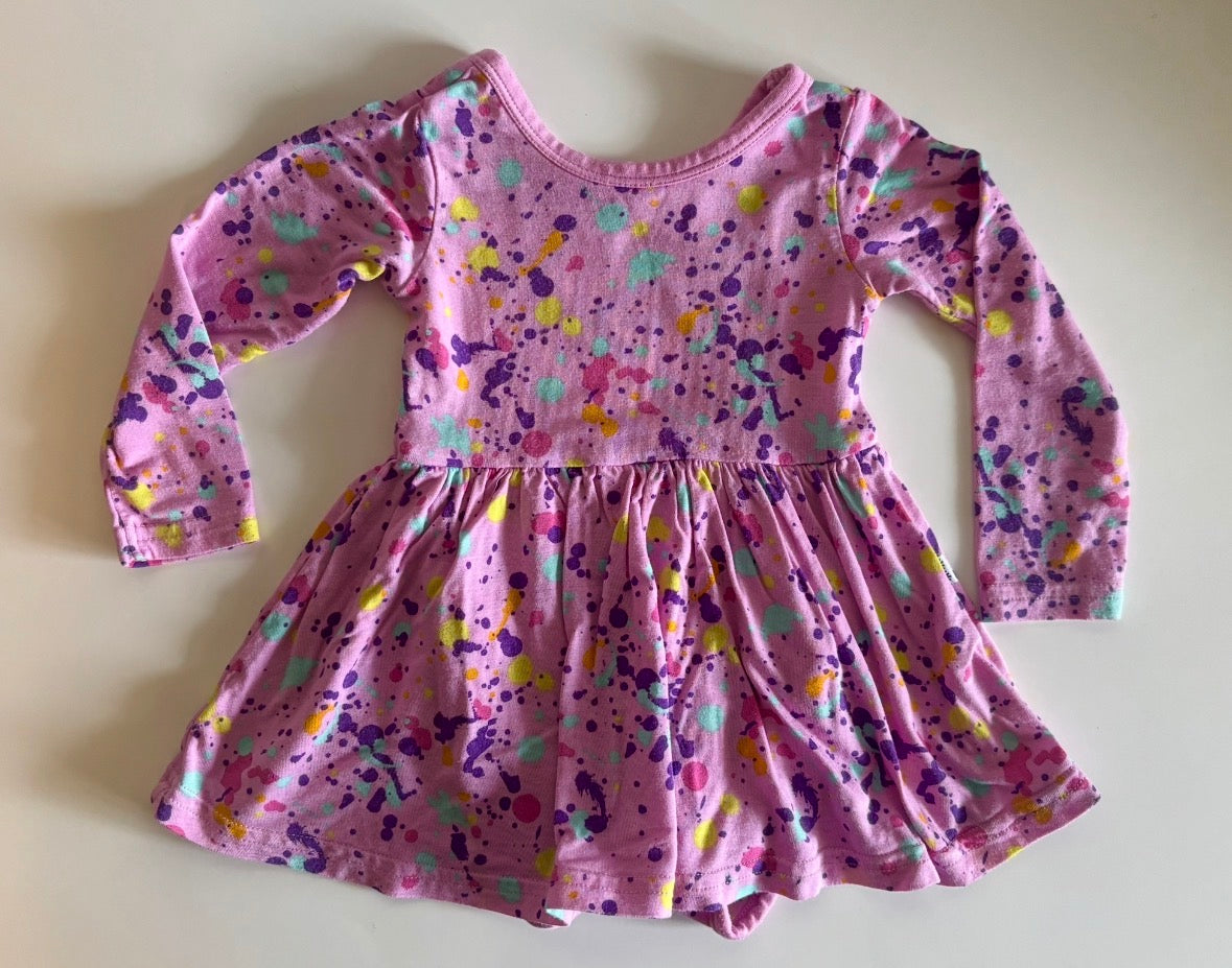 #75 Play by Little Sleepies Pink Paint Splatter Twirl Dress with Bodysuit 3-6 months