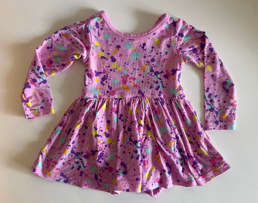 #75 Play by Little Sleepies Pink Paint Splatter Twirl Dress with Bodysuit 3-6 months