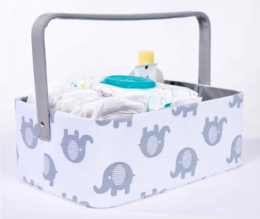 #132 - REDUCED - Set of 2 Taylor Madison Designs: Fabric Nursery Bins in White/Grey with Elephants - (Listing 2 of 2)