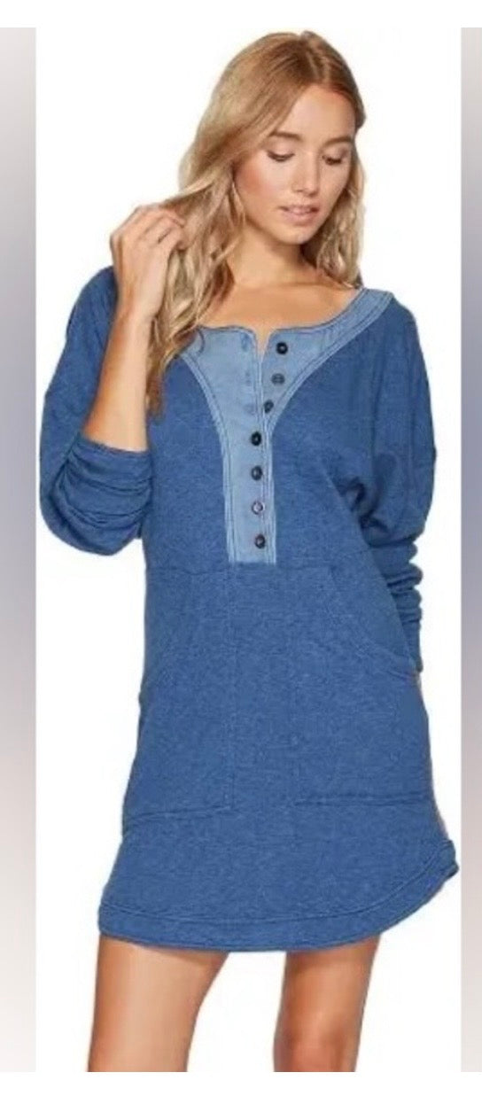 #130 NWT New Free People Seeking Hearts Sz XS Womens cotton mini dress blue Anthropologie