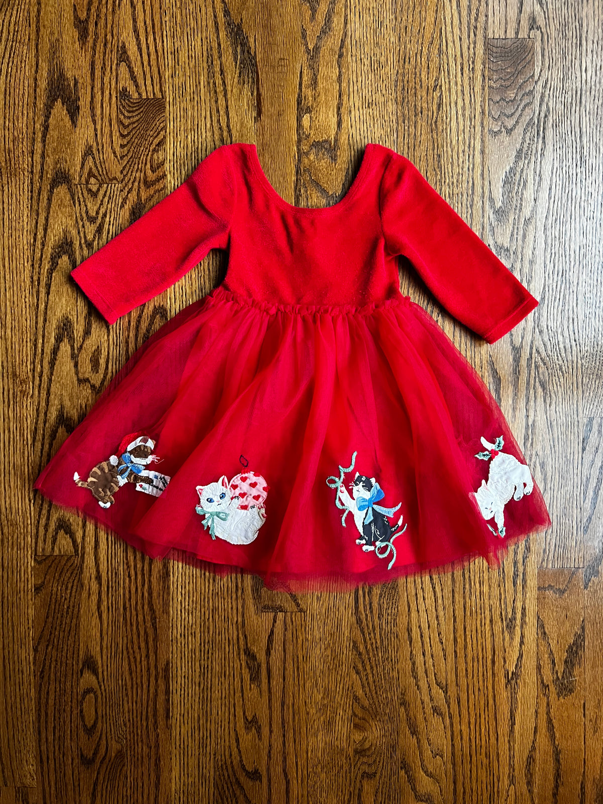 Seller #115 - Boden Girls 2-3Y Red Holiday Cats Dress with Tulle Skirt, VGUC