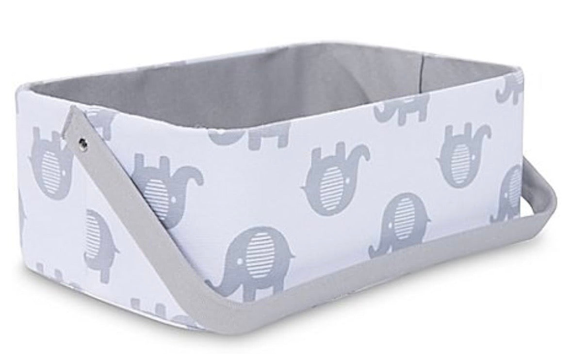 #132 - REDUCED- Set of 2 Taylor Madison Designs: Fabric Nursery Bins in White/Grey with Elephants - (Listing 1 of 2)