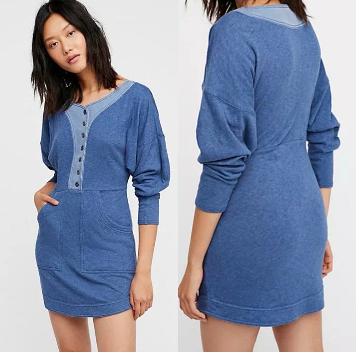 #130 NWT New Free People Seeking Hearts Sz XS Womens cotton mini dress blue Anthropologie