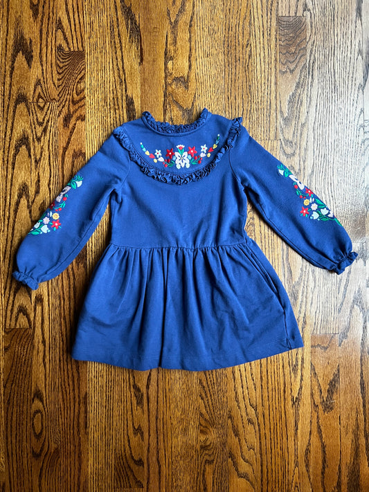Seller #115 - Boden Girls 2-3Y Blue Sweatshirt Dress with Multicolor Floral Embroidery, VGUC