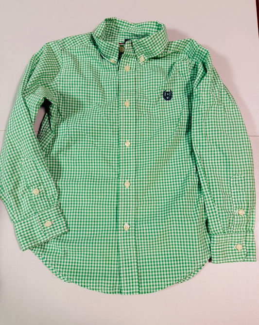 #155 Chaps boys green check button down, size 6
