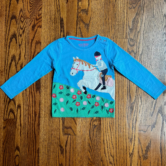 Seller #115 - Boden Girls 2-3Y Blue Long Sleeve Shirt with Horse Appliqué, GUC