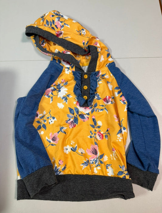 #155 Reduced! gold floral hoodie, girls size M (fits like 4T)