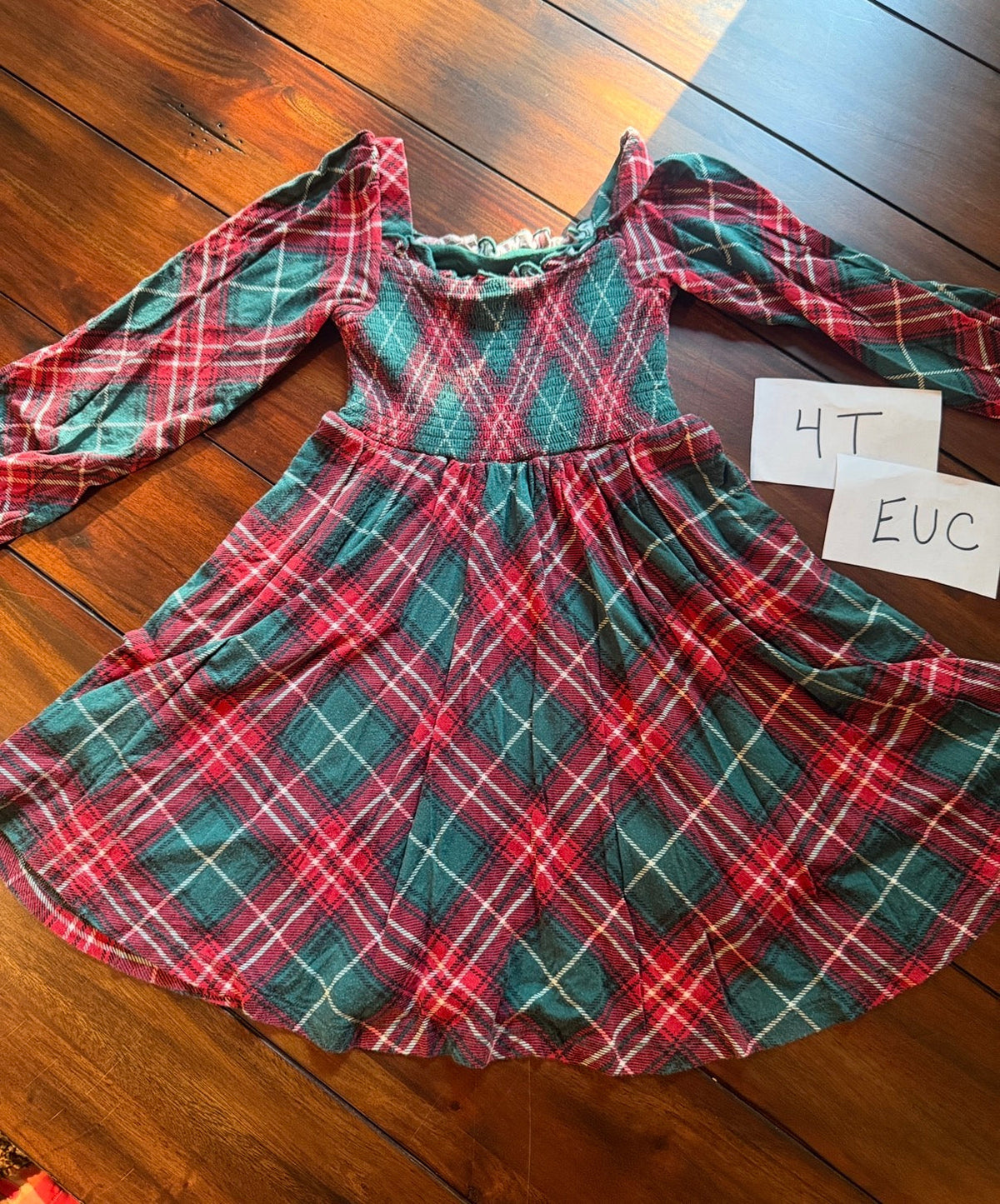 #51 Little Sleepies Smocked Holiday Plaid Dress 4T