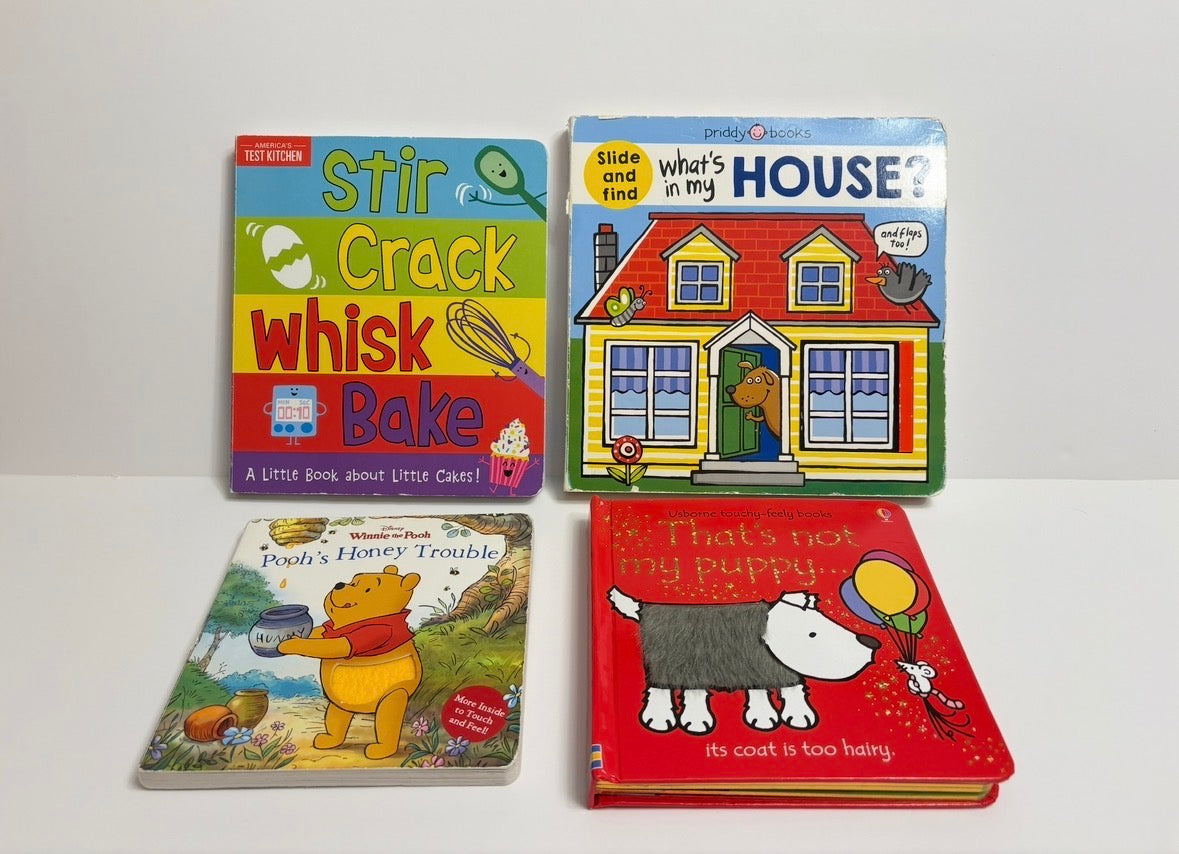 #121 set of 4 interactive board books, EUC