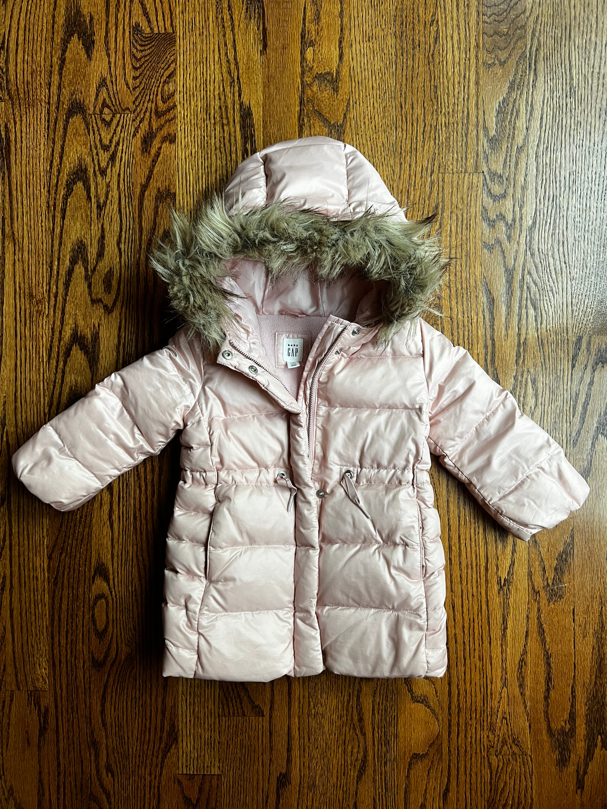 Seller #115 - Baby Gap Girls 2T Pale Pink Puffer Coat with Fur-Trimmed Hood, GUC