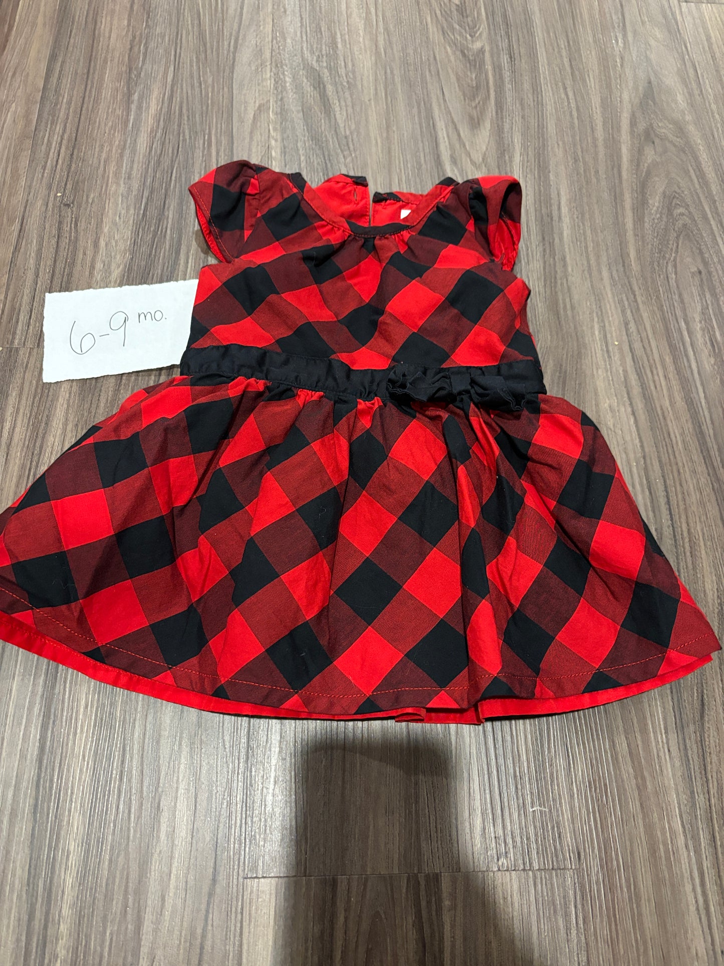 #98B - 6-9 Mo - Carters - Red/Black Checkered Dress (Christmas) EUC