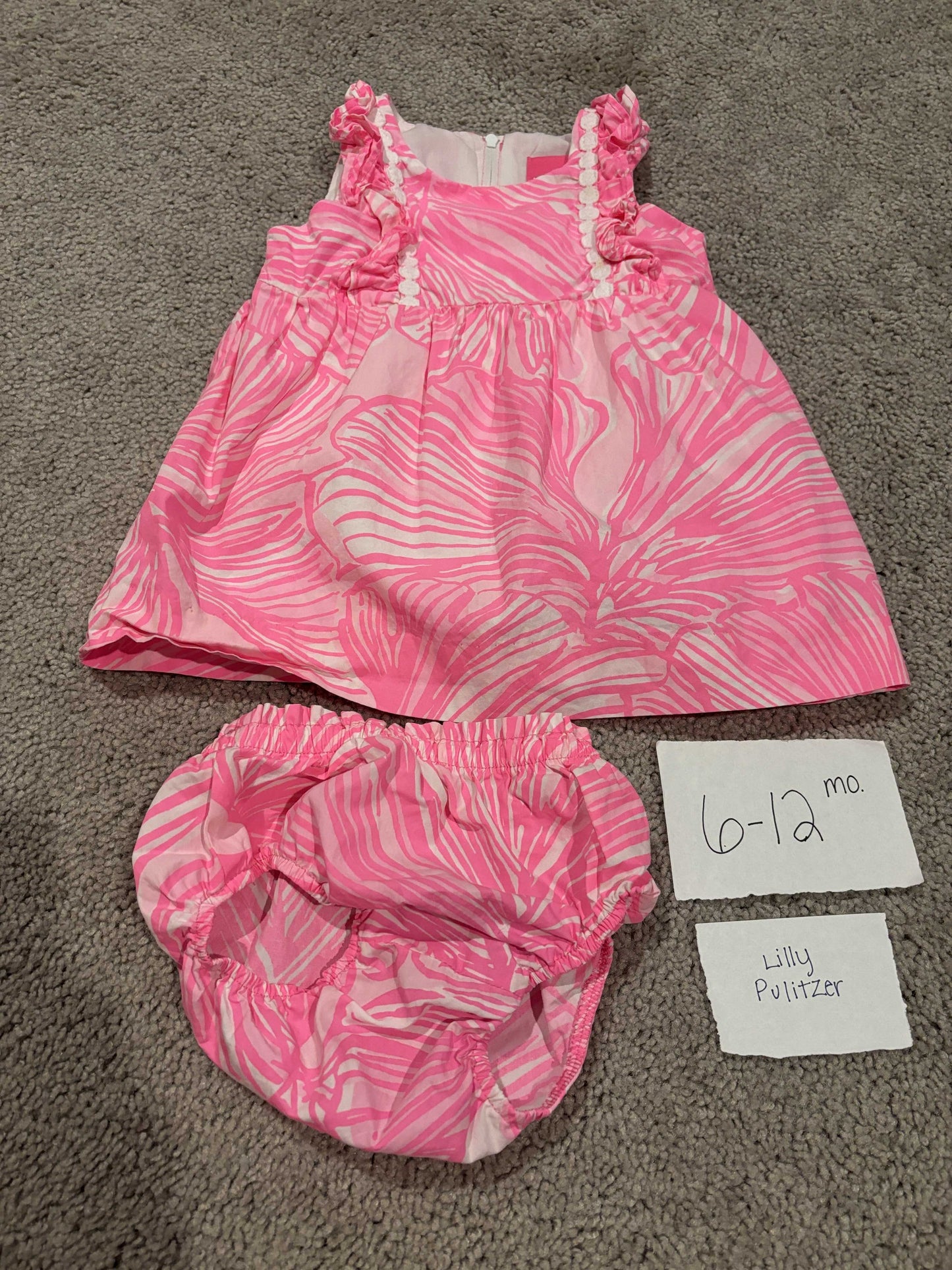 #77 - 6-12 Mo - EUC Lilly Pulitzer - Pink/White Dress with Diaper Cover