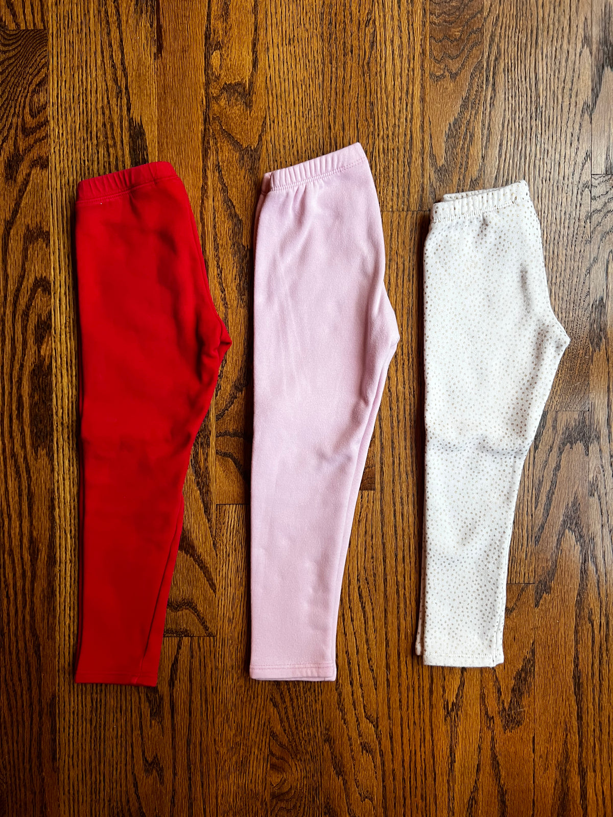 Seller #115 - Cat & Jack Girls 4T Cozy Fleece-Lined Leggings (3 Pairs - Red, Pink, Cream), GUC/VGUC