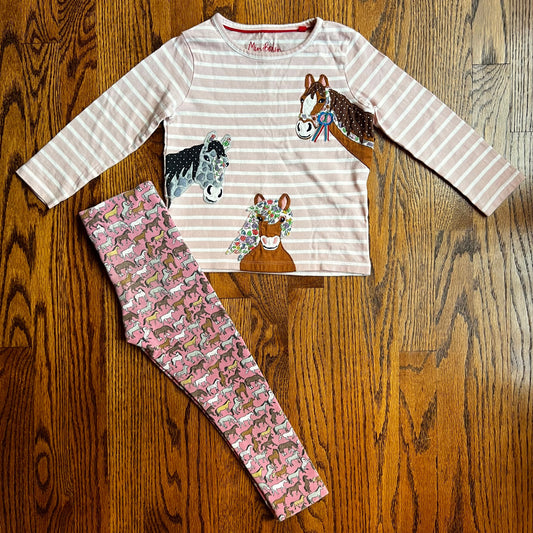 Seller #115 - Boden Girls 3-4Y Horse Appliqué Shirt + Thick Horse Leggings, GUC