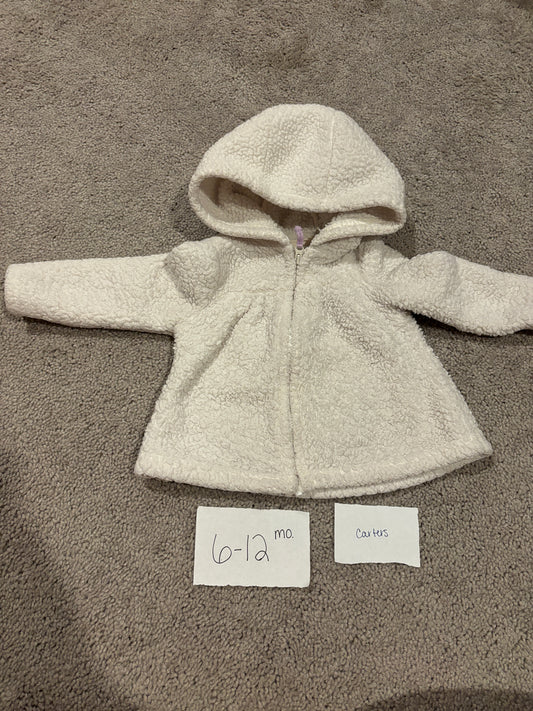#138 - 6-12 Mo - VGUC Carters - White Fuzzy Zip Up Jacket - PU 45236