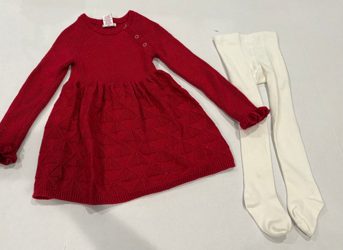 #25 Girls 5T red sparkly sweater dress with legging tights