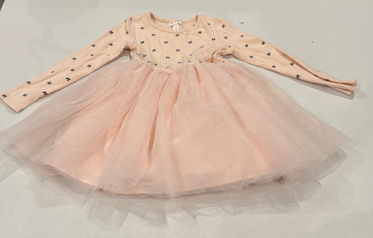 #25 Girls 5T Cat and Jack pink sweater top twirl dress with tulle bottom