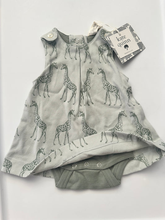 #86 Kate Quinn girls giraffe romper dress 0-3 NWT
