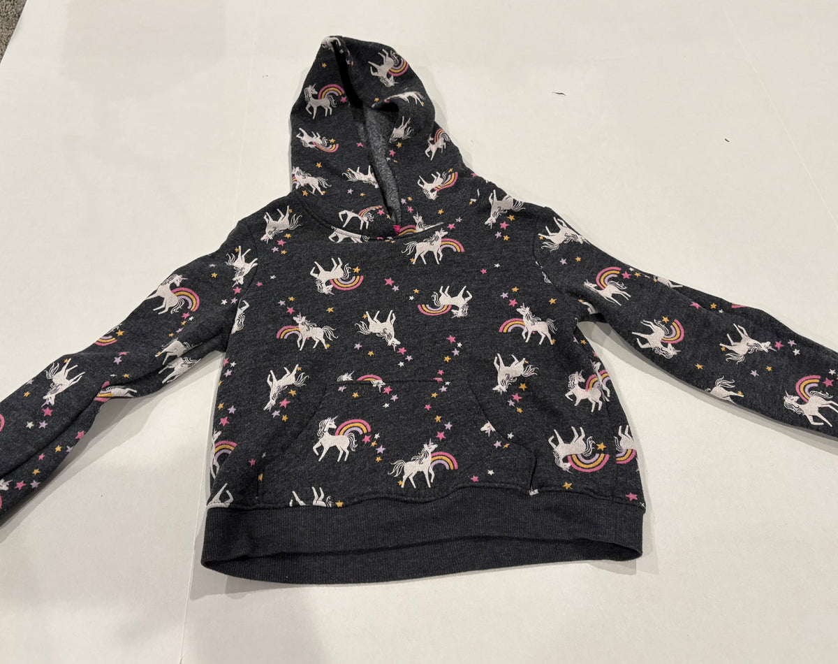 #25 Girls 5T Jumping Beans softest fleece  gray long sleeve with unicorns hooded sweatshirt
