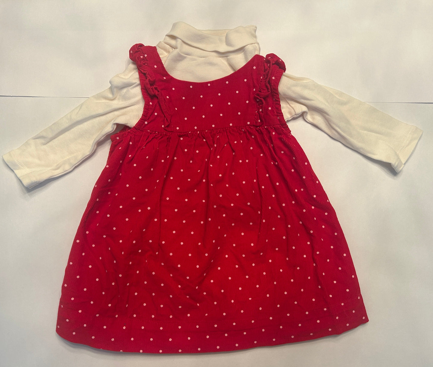 #28-Girls-6-12 Months-Gap-Red Corduroy Dress with Off White Turtleneck