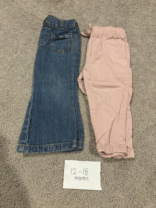 #98B - 12-18 Mo - VGUC 2 Pair Pants (1 Jeans and 1 Pink Joggers)