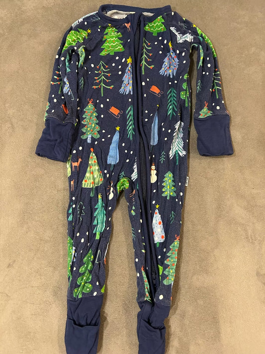 Seller 128 - REDUCED Little Sleepies Navy Blue Christmas Trees Zippie 0-3 months