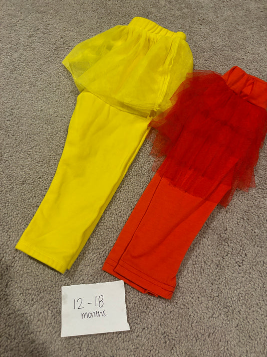 #138 - 12-18 Mo - VGUC 2 Pair Tutu Pants (Yellow + Red) - PU 45236