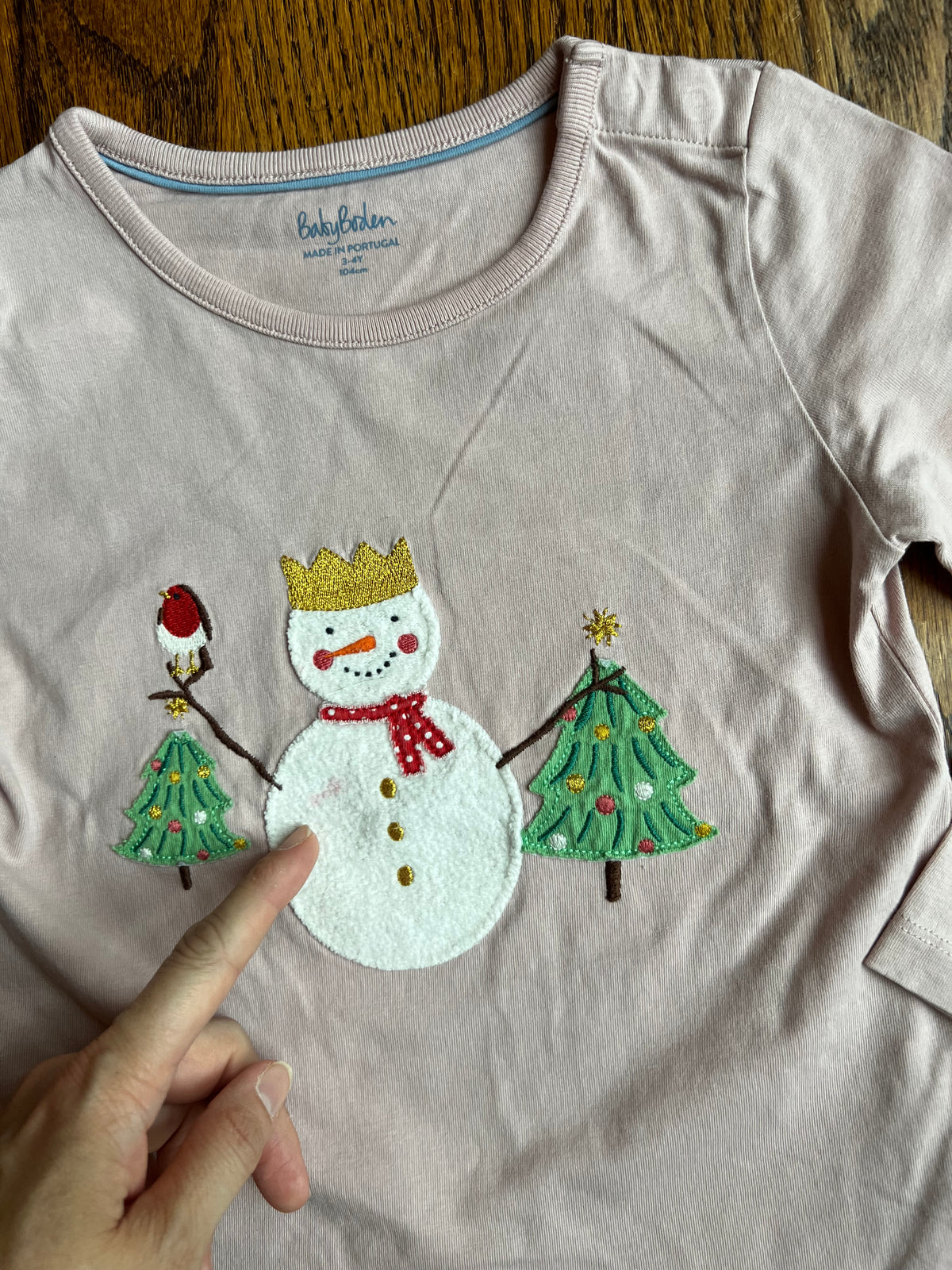 Seller #115 - Boden Girls 3-4Y Pale Pink Snowman Shirt, VGUC