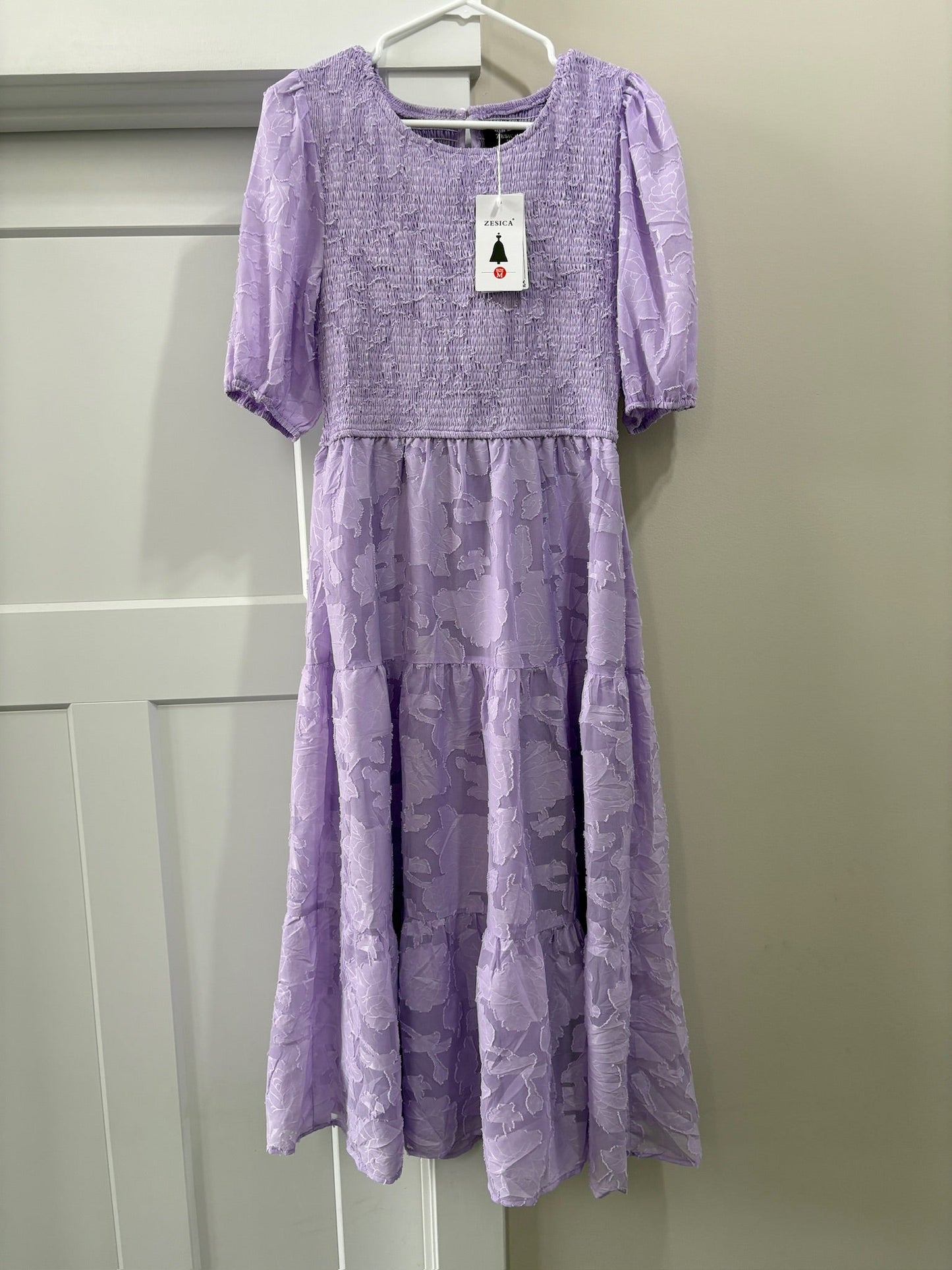 Seller #105 - NWT Size Medium Women's Zesica Purple Floral Smocked Dress