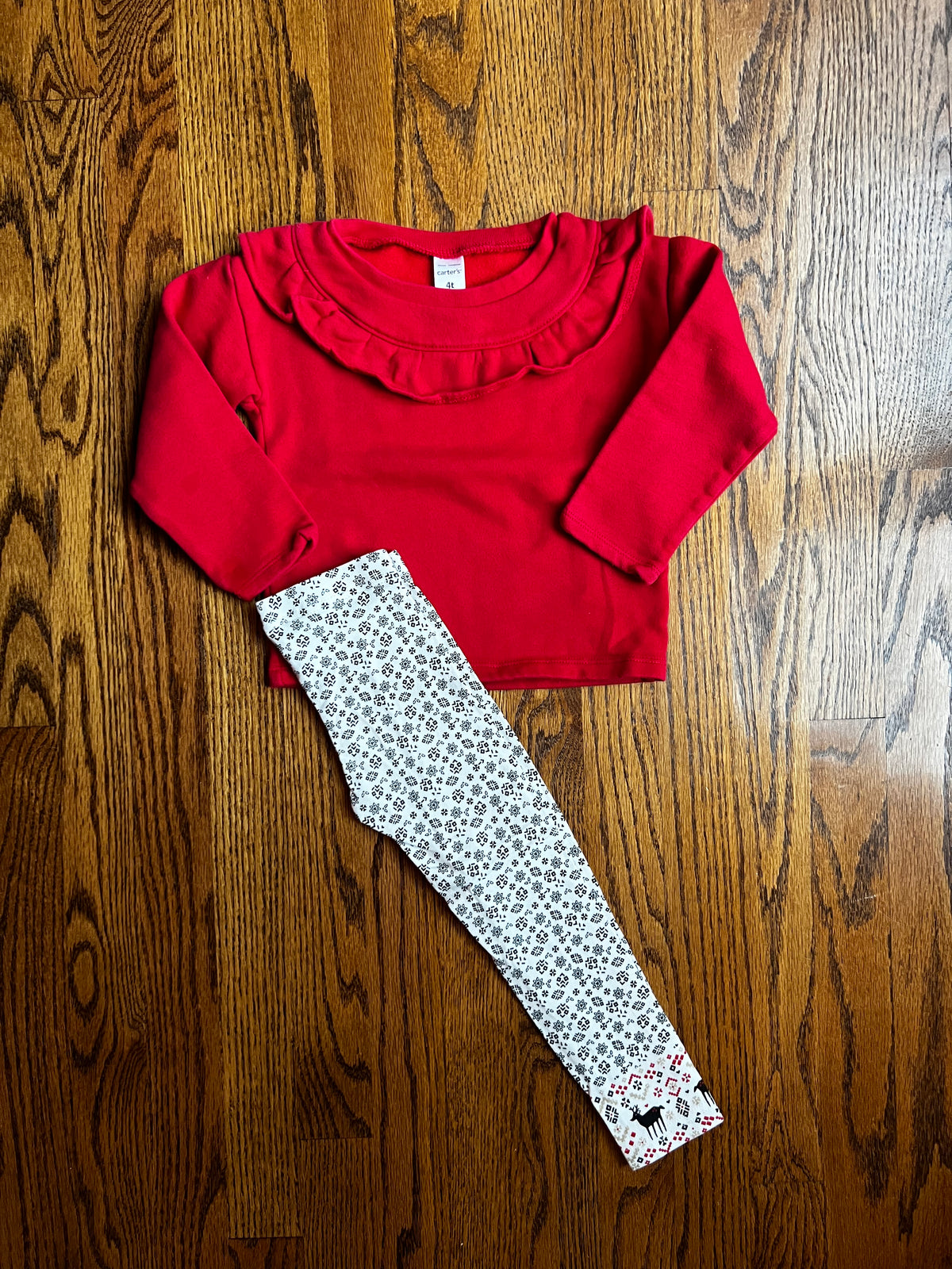 Seller #115 - Carter’s Girls 4T Red Ruffle Sweatshirt + Matching Reindeer Leggings, VGUC