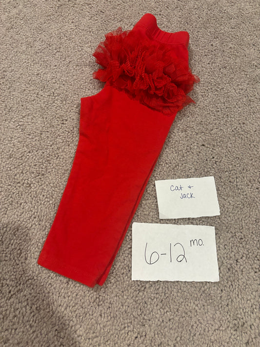 #98B - 6-12 Mo - Cat and Jack - Red Leggings with Ruffles on back VGUC