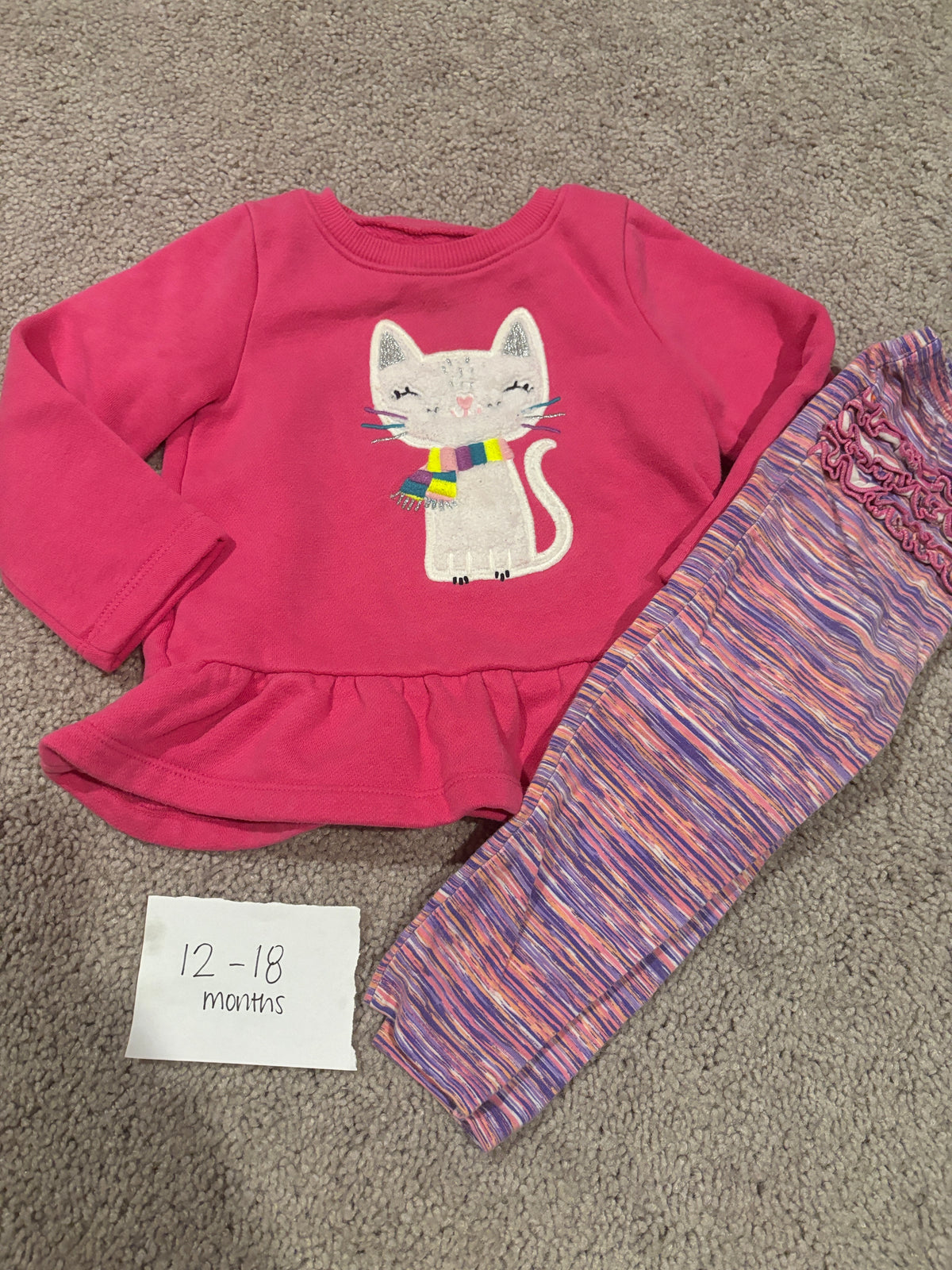 #138 - 12-18 Mo VGUC Cat Sweatshirt  + Pants