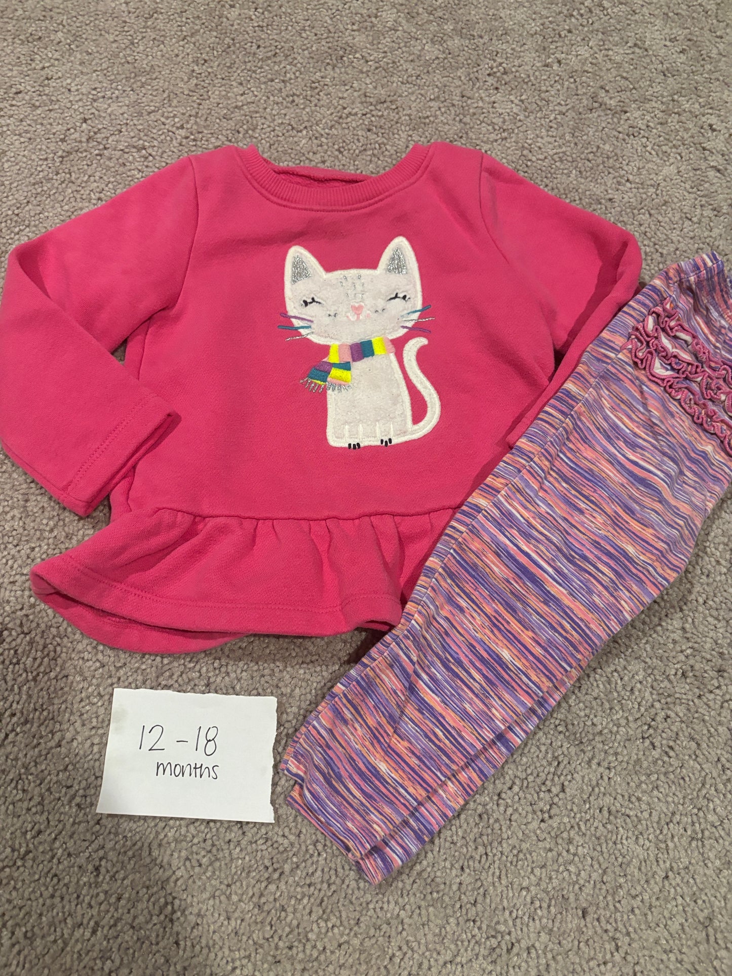 #138 - 12-18 Mo - VGUC Cat Sweatshirt + Pants - PU 45236